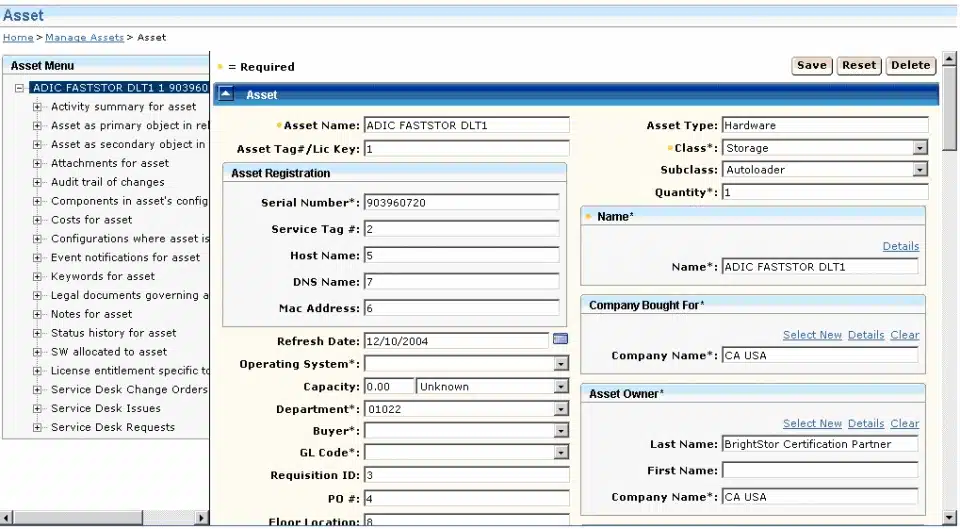 CA IT Asset Manager system