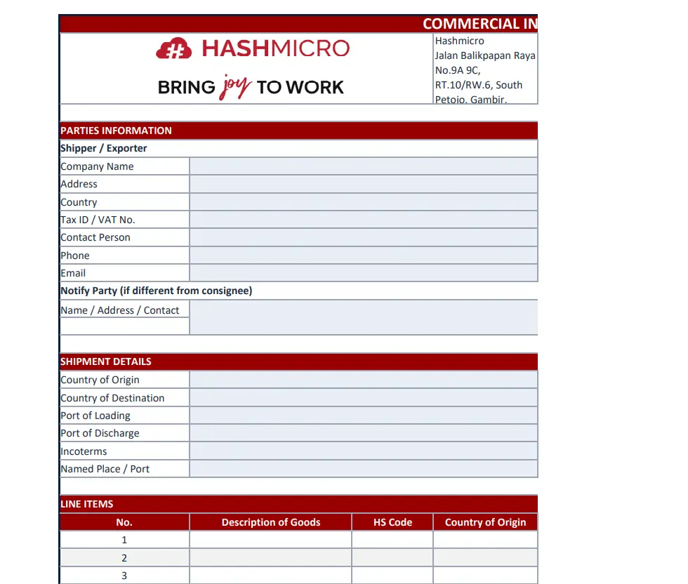 commercial invoice template