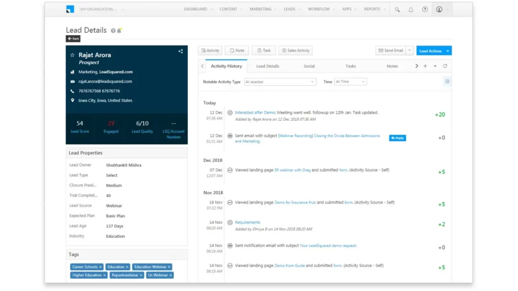 leadsquared lead management software