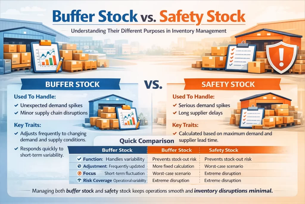 Differences between buffer and safety stock