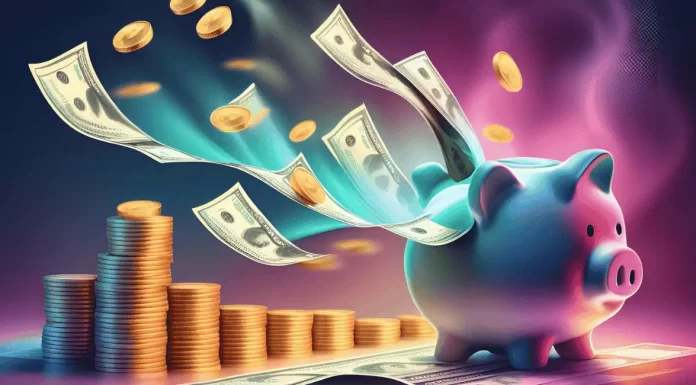 a piggy bank with cash and coins around it as an imagery of cash flow projection