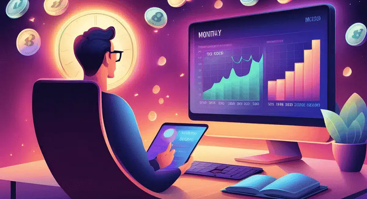 a guy looking for what is mrr in front of his monitor