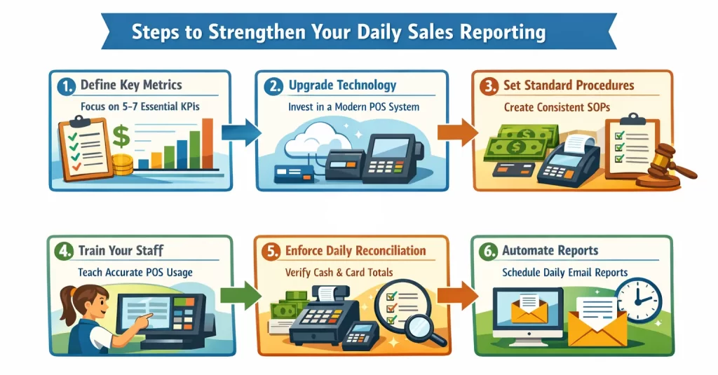 Implementation step to accurate daily sales reporting