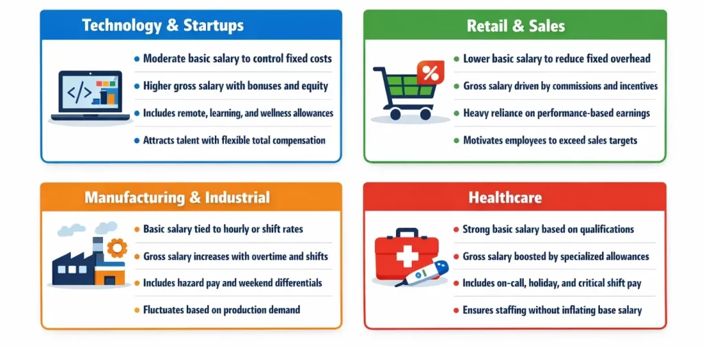 Specific industries use of basic and gross salary