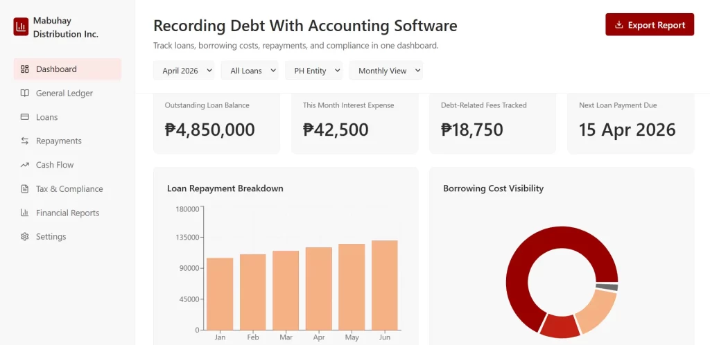 Recording debt with accounting software