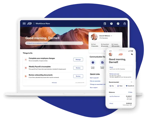 tampilan desktop dan mobile hr adp workforce